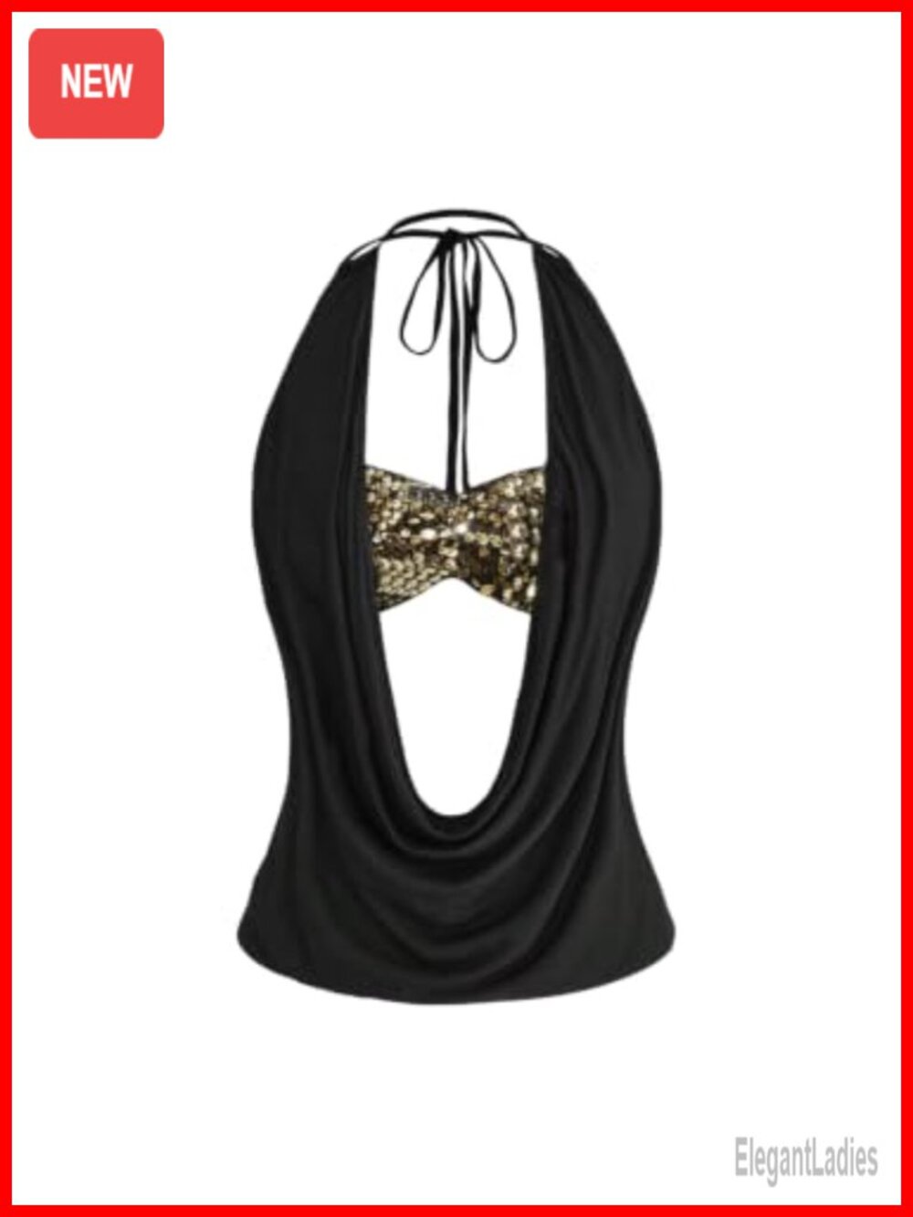 Women's Sequin Sparkly Halter Crop Top Draped Front Club Top